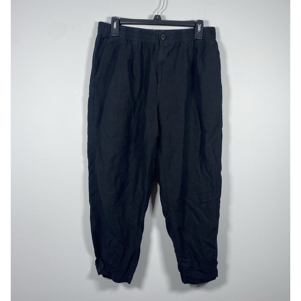 Madewell Women's M Linen Blend Track‎ Trousers Black Ankle Crop Office Lagenlook